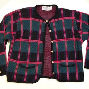 Vintage Tally-Ho Pollak Import Plaid Cardigan w/ 90s Teacher Vibes
